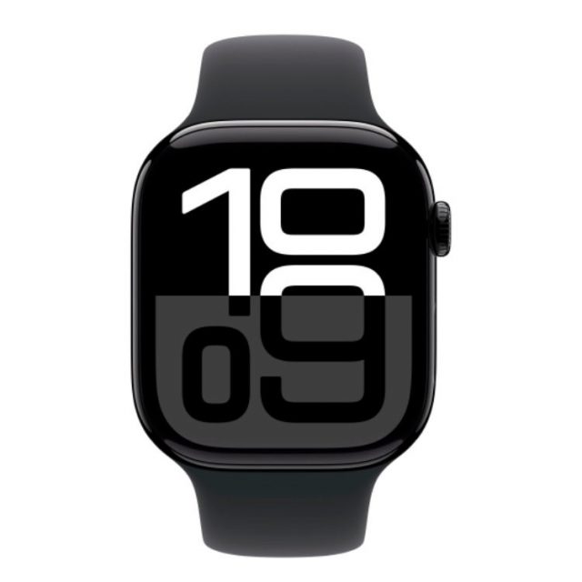 Apple Watch Series 10, 46 мм, Умные часы Корпус из алюминия цвета «Черный глянец», спортивный ремешок черного цвета — изображение 2