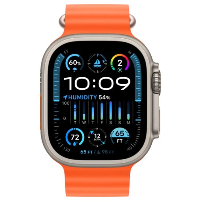 Apple Watch Ultra 2, 49 мм, GPS + Cellular, корпус из титана, ремешок Ocean Orange оранжевого цвета — изображение 2